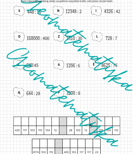 Dzielenie pisemne - kodowana karta pracy