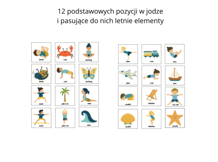 Summer Yoga for Kids - Memory Game - Letnia Joga dla dzieci - Gra - Karty Edukacyjne - ruch - 2 wersje językowe - angielski - polski