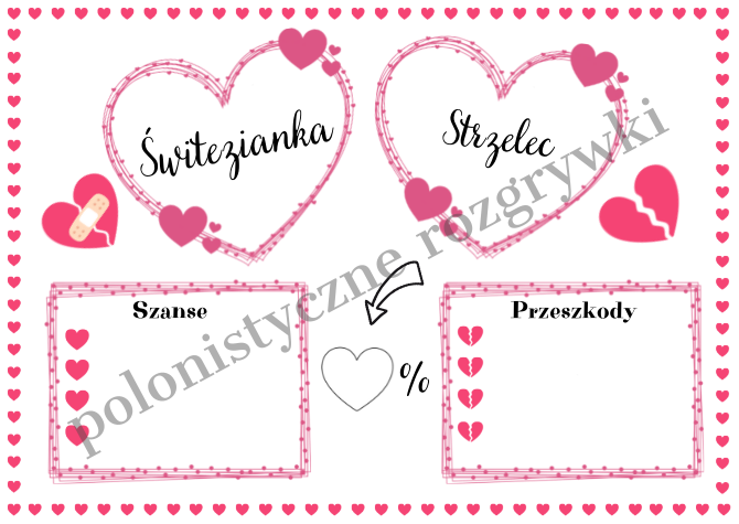 Walentynki na języku polskim. Miłosne szanse z bohaterami lektur. Wklejki. Klasy 7-8