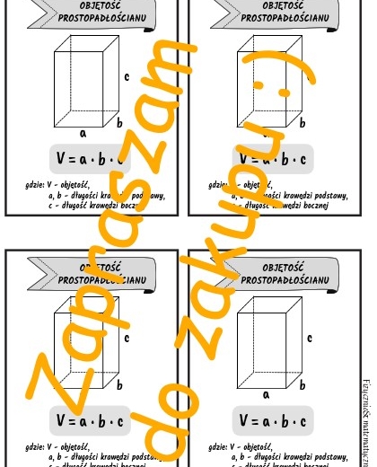Objętość prostopadłościanu - wklejka, notatka dla ucznia.