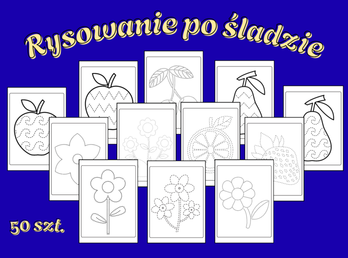 50 kolorowanek – rysowanie po śladzie, grafomotoryka: rośliny, warzywa i owoce