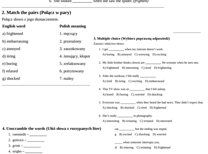English Class A2+ – Unit 2.3 – vocabulary practice