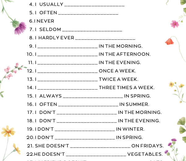 Prezentacja 50 slajdów i karta pracy "My Daily Routine" na zajęcia konwersacyjne z języka angielskiego na poziomie A1-A2