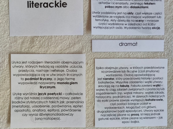 Rodzaje literackie - cechy - karty