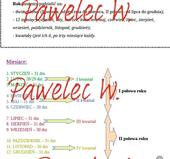 KALENDARZ - plakat, notatka: rok, miesiąc, kwartał