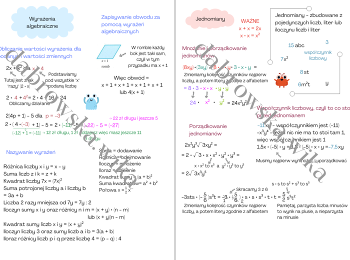 Wyrażenia algebraiczne - notatka