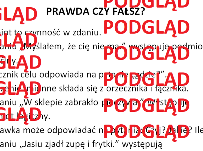 Części zdania - kartkówka, karta pracy