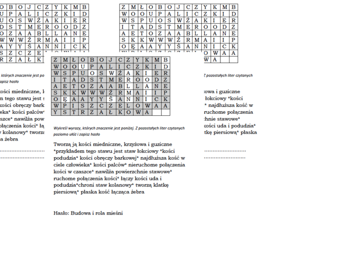 Wprowadzenie do tematu Budowa i rola mięśni- wykreślanka dla kl. 7