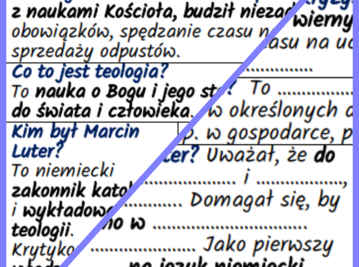 Nowe wyznania chrześcijańskie: europejska reformacja. Notatki i karta pracy