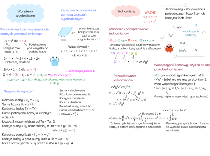 Wyrażenia algebraiczne - notatka