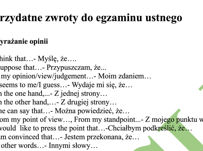 Matura ustna - 3 strony przydatnych zwrotów