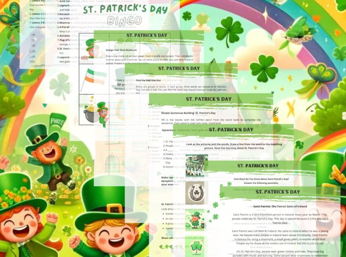 Zestaw St. Patrick's Day a1 oraz A2+/B1 Karty Pracy Worksheet Gotowe Lekcje