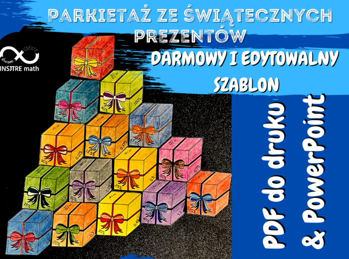 DARMOWY Parkietaż ze świątecznych prezentów. Ułamki zwykłe, ułamki dziesiętne i procenty. EDYTOWALNY