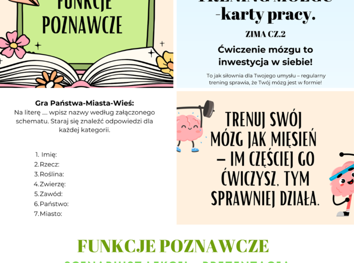 Funkcje poznawcze - scenariusz lekcji + prezentacja + „Trening Mózgu” – karty pracy