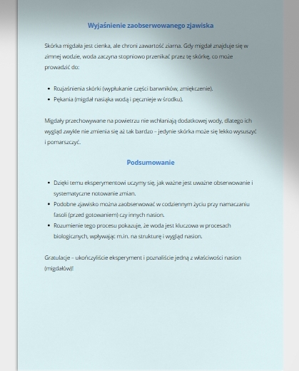 Karta pracy „Eksperyment z migdałami”