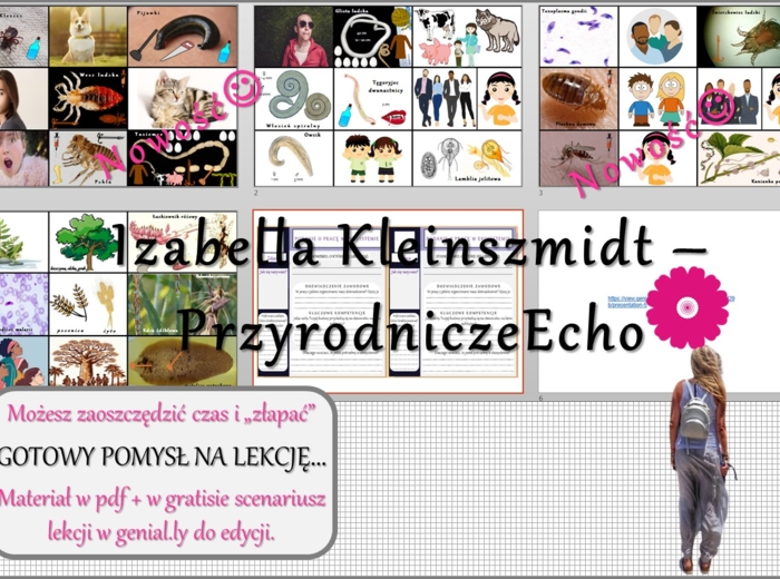 Pomysł na lekcję/pomysł na projekt/układanka/materiał do lekcji do tematu „Pasożytnictwo” w pdf. W gratisie niekomercyjny scenariusz lekcji/pomysł na lekcję w programie genial.ly do edycji. Na podstawie wydawnictwa Nowa Era. Biologia 8. Dział „Ekologia”.