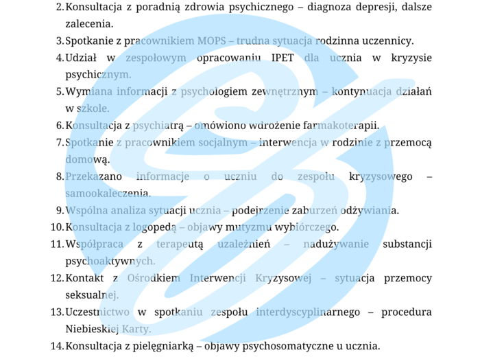 Psycholog w szkole średniej – przykładowe wpisy do dziennika