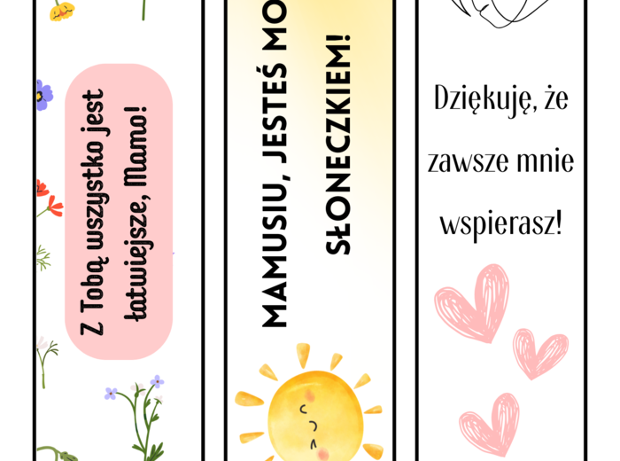 Zakładki na Dzień Matki – 24 gotowe wzory do druku 🌸Piękny i szybki prezent dla mamy od dziecka/dwustronne-miejsce na imię ucznia
