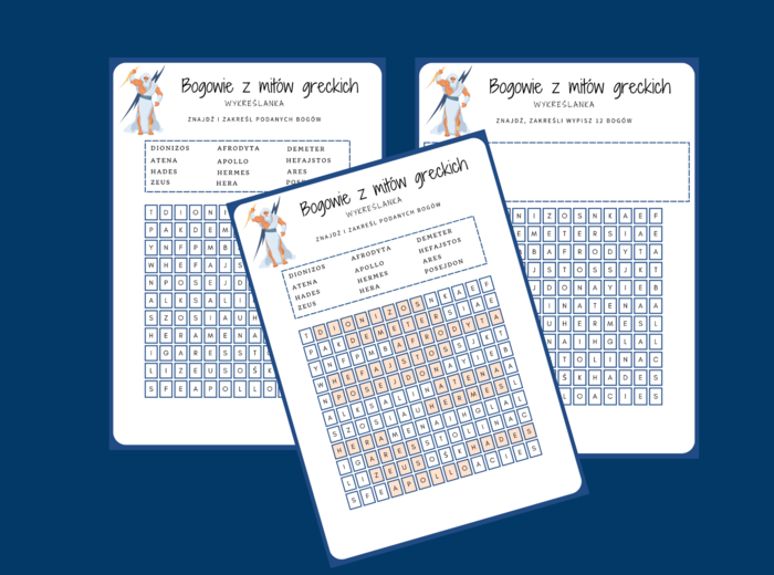BOGOWIE GRECCY – mity – mitologia – wykreślanka