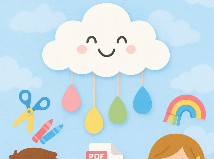 Papierowe chmurki i krople deszczu