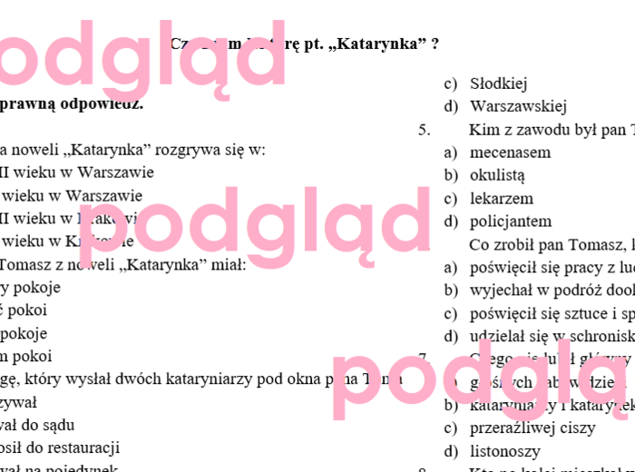 KATARYNKA - test, kartkówka + klucz odpowiedzi