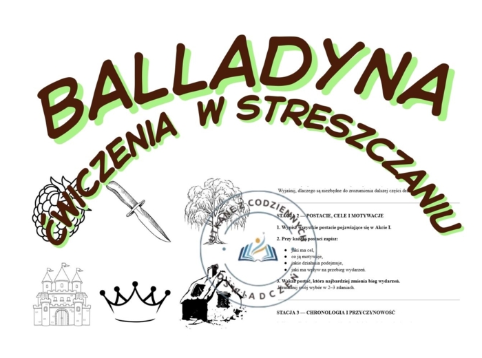 STACJE ZADANIOWE.  Akt I „Balladyny” — ćwiczenia w streszczaniu