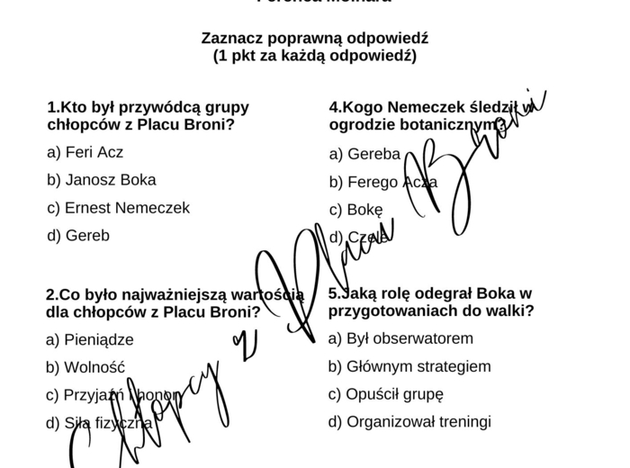 Chłopcy z Placu Broni - Ferenca Molnára - kartkówka