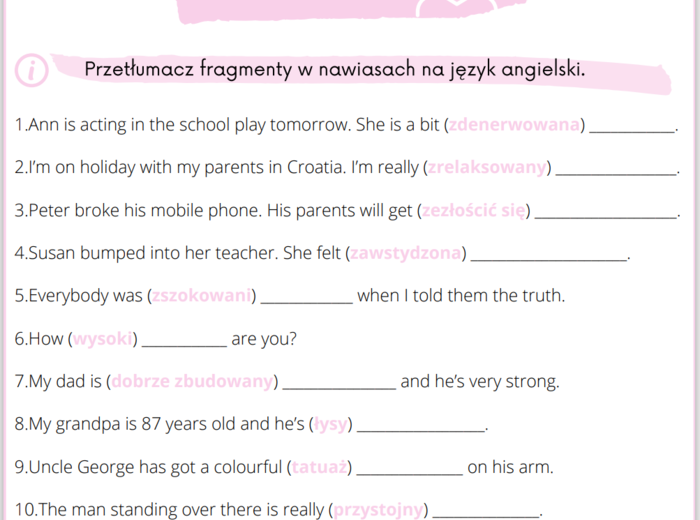 Karty do tłumaczenia - angielski