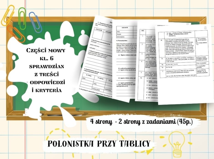 CZĘŚCI MOWY sprawdzian z odpowiedziami oraz kryteria przyznawania punktów