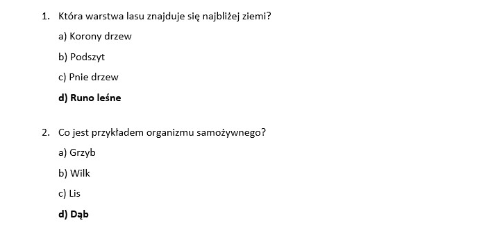 Test 2- środowisko przyrodnicze najbliższej okolicy