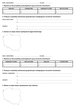SUROWCE MINERALNE W POLSCE - Kartkówka