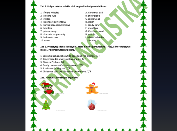 Christmas - Boże Narodzenie - słowniczek obrazkowy (26 słówek) + 8 ćwiczeń w tym mini gra