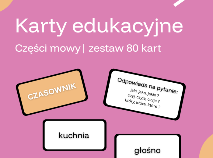 Karty edukacyjne- części mowy (zestaw)