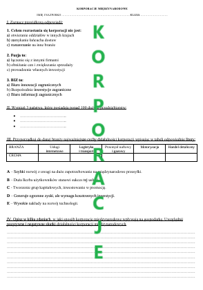 KORPORACJE MIĘDZYNARODOWE - SPRAWDZIAN