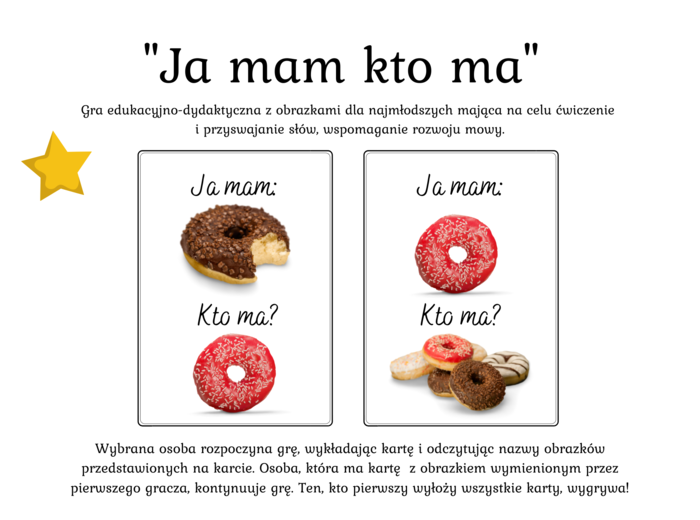 Tłusty Czwartek - gra edukacyjno-dydaktyczna "Ja mam kto ma" ? Pączki - 20 kart - 3 zł