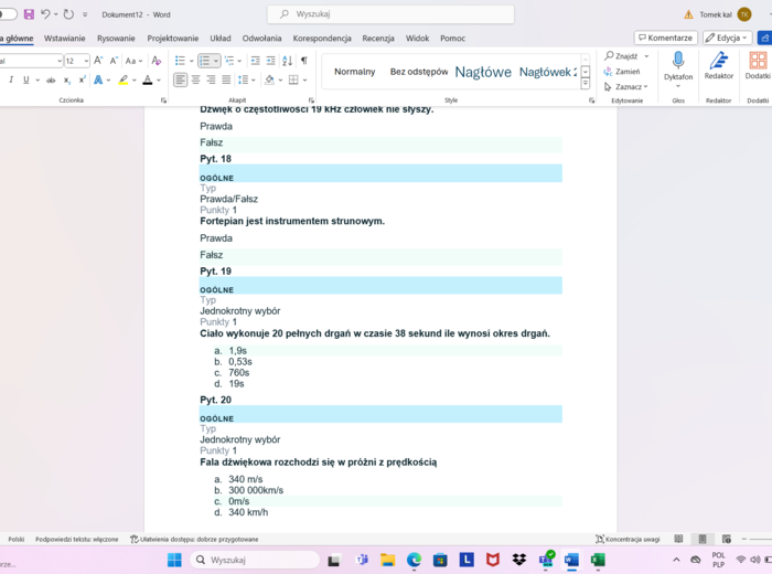 Test - ruch drgający