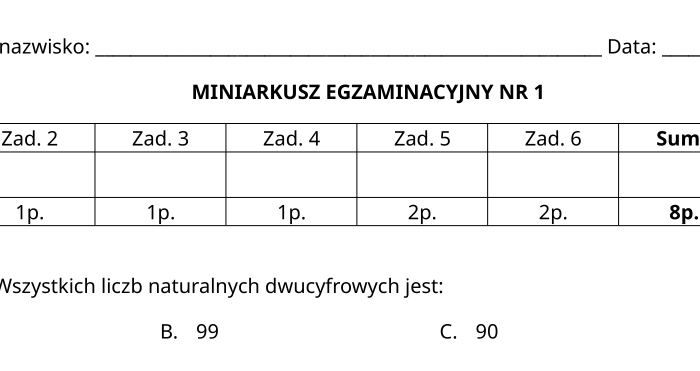 Miniarkusz egzaminacyjny - przygotowanie do egzaminu ósmoklasisty