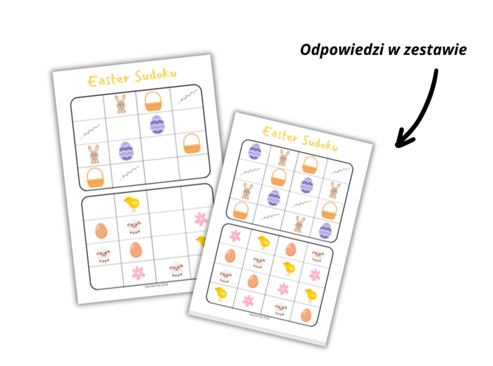 Easter For Preschoolers - Wielkanoc dla przedszkolaka - zestaw kart pracy do nauki języka angielskiego dla przedszkolaków i uczniów zerówki przedszkolnej, 8 różnych zadań, łączenie, liczenie, sudoku, labiryt, I spy, karty obrazkowe