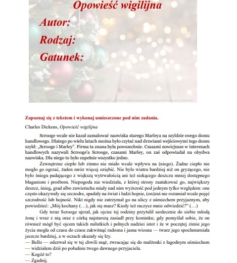 Karta pracy "Opowieść wigilijna"