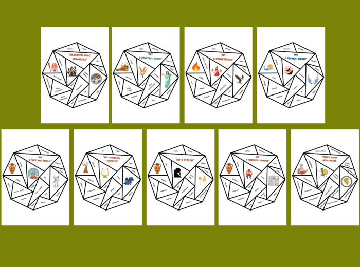 Mitologia grecka - mity - frazeologizmy – układanka – puzzle – egzamin – powtórka - 9 szt. - ZESTAW