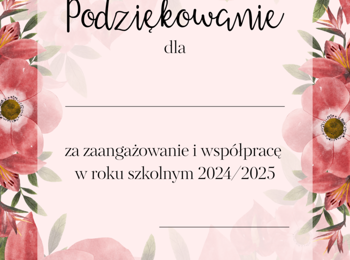 PODZIĘKOWANIA ROK SZKOLNY