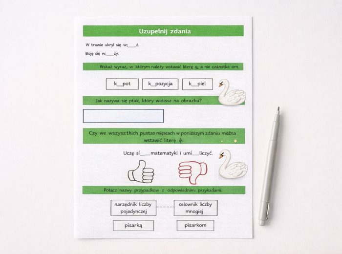 PISOWNIA Ą I Ę [Karta pracy, sprawdzian]