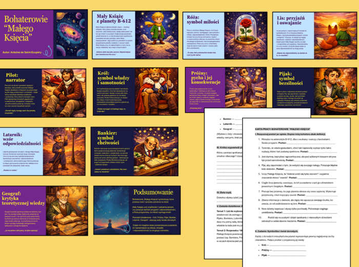 🌹🪐"MAŁY KSIĄŻĘ" - Bohaterowie- prezentacja + karta pracy z odpowiedziami