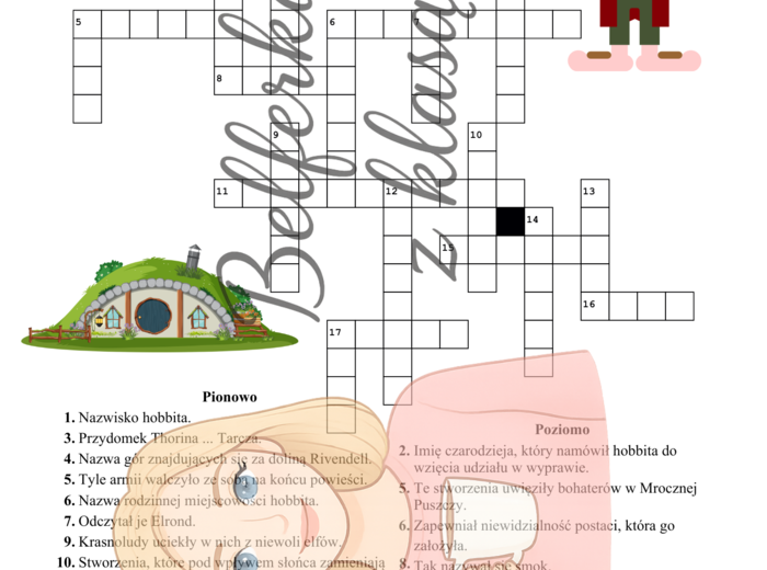 Kartkówka - krzyżówka z lektury "Hobbit, czyli tam i z powrotem"