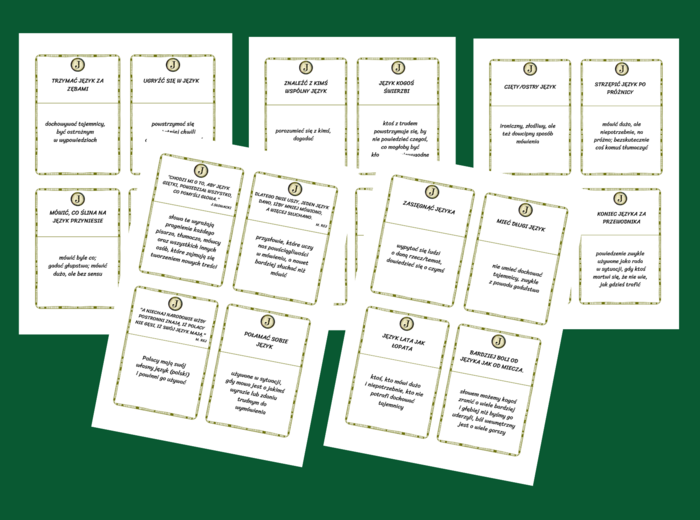 DZIEŃ JĘZYKA OJCZYSTEGO – frazeologizmy – ZWIĄZKI FRAZEOLOGICZNE – przysłowia - fiszki – 20 szt. kl. 4-8 – egzamin – powtórzenie- ćwiczenia – frazeologizmy