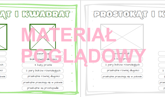 Własności czworokątów - plansza kl. 5, 6, 7, 8
