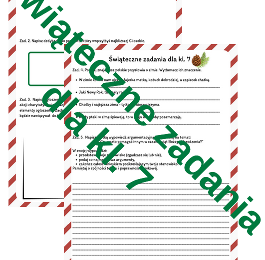 Świąteczne zadania kl. 7 karta pracy Boże Narodzenie