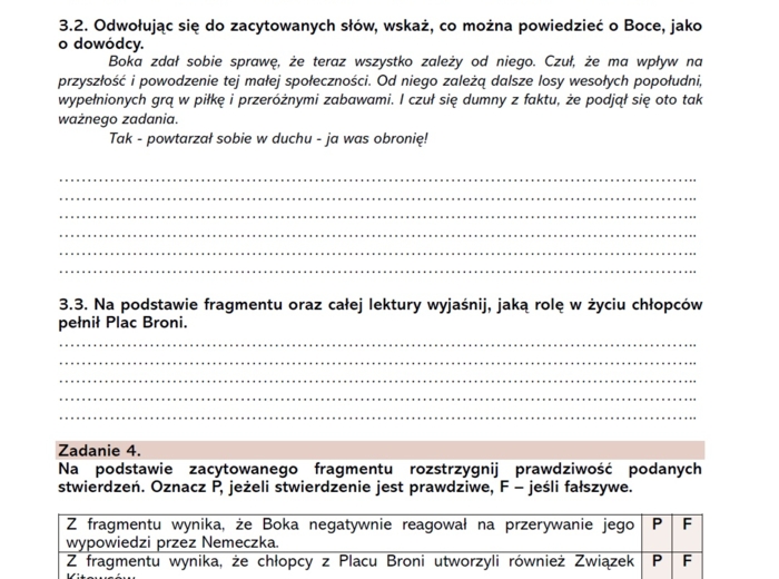 Karta pracy "Chłopcy z Placu Broni" - krytyczne czytanie
