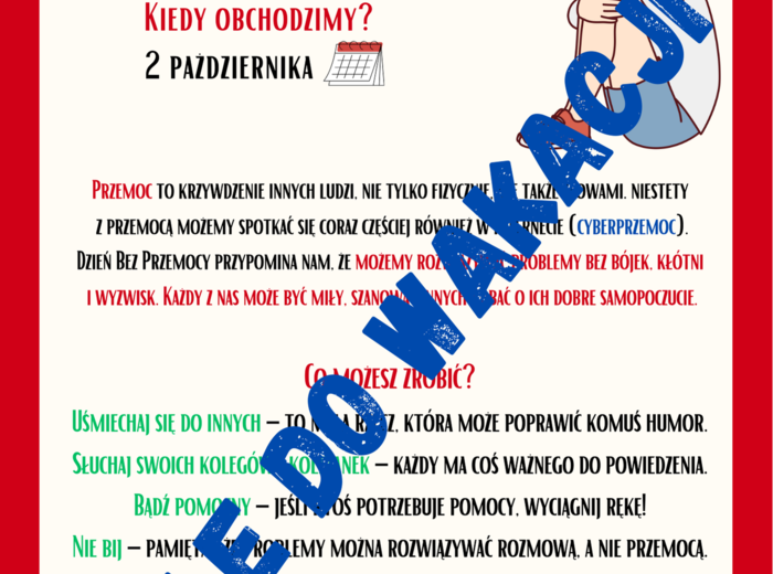 Ulotka dla uczniów na Międzynarodowy Dzień Bez Przemocy