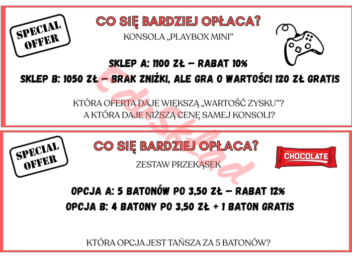 ⭐ „CO SIĘ BARDZIEJ OPŁACA?” – Zestaw kart do porównywania ofert i liczenia procentów!